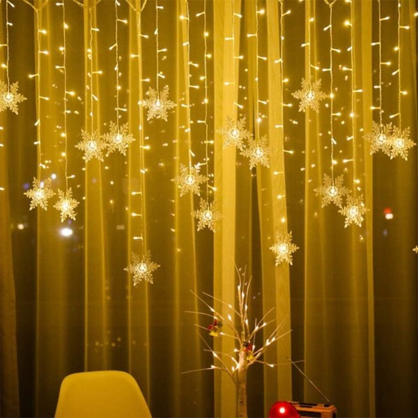 Fairy Lights, Curtain Lights, 4m LED Christmas Snowflake Lights 8