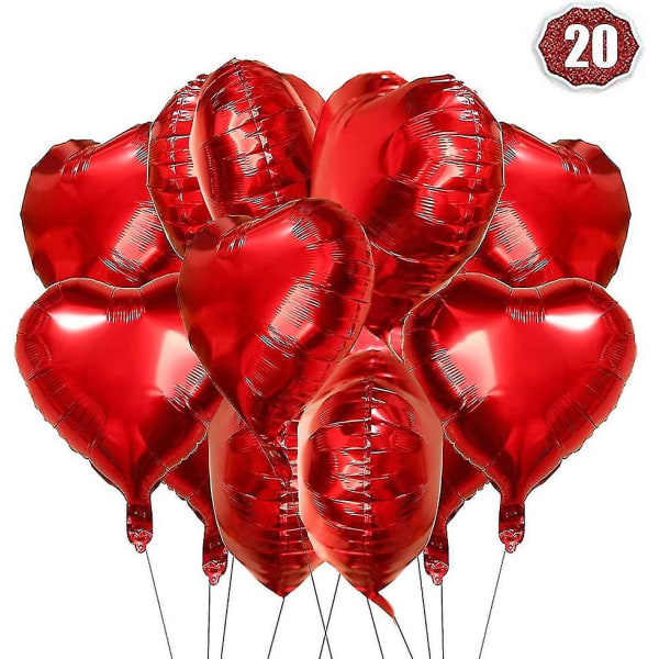 Hjärtfolieballong Röd 20 delar Hjärta Heliumballonger Hjärtballonger