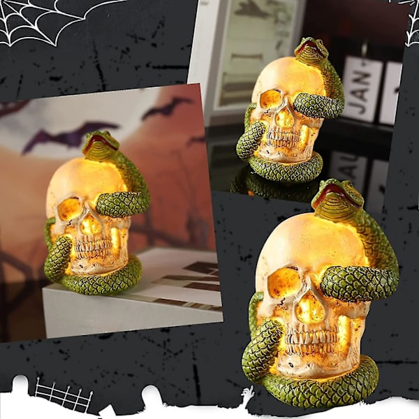 Slange i et kranieornament Halloween harpiks ornament dekoration Hal
