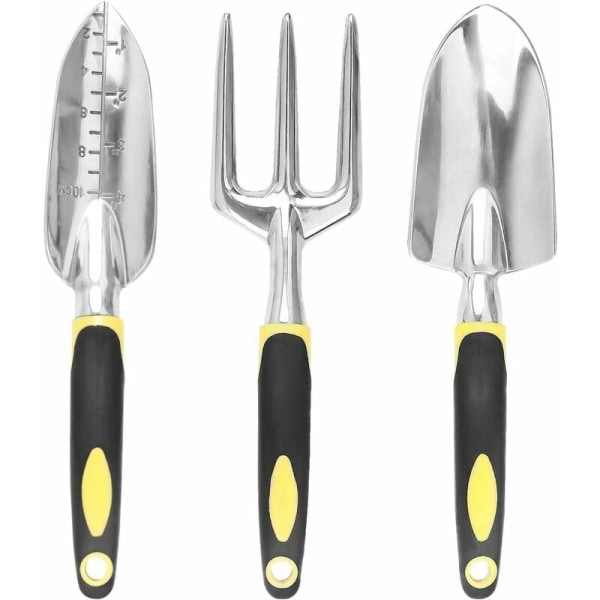 3-delt hagesett, hageutstyr for voksne, aluminium hageutstyr med ergonomisk håndtak, ideelt for luking, løsning, omplanting, poding