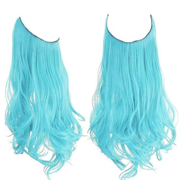 Justerbart pannband osynlig tråd hårförlängning framhäv långt lockigt syntetiskt hårstycke för kvinnor Värmebeständig fiber（16 tum pastellblått）