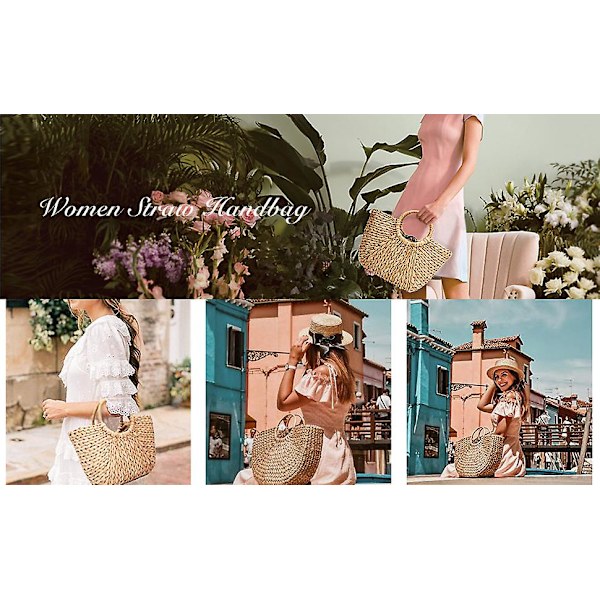 Sommer Rattan Taske Til Kvinder Halm Håndvævet Top-håndtag Håndtaske Strand Hav Halm Rattan Tote Clutch Tasker（farve 1）