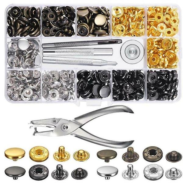 120 kpl nahka-niittejä, tuplanitit, putkimaiset metalliset niitit, lävistyspihdit, kiinnityssarja DIY-nahkatyön niiteille
