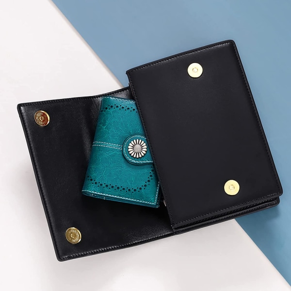 Damplånbok Lädermyntväska för kvinnor Kort korthållare för kvinnor Dragkedja plånbok med 16 kortplatser Anti RFID-plånböcker (Peacock Blue)