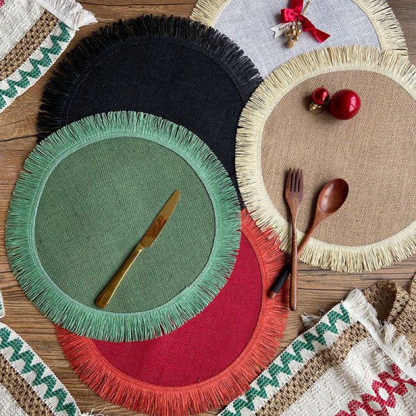 Bordsæt af Noël en jute - rouge, sous-verres og coton tissé