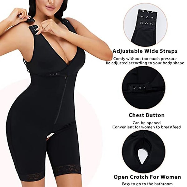 Taljetræner Bodysuit Til Kvinder Mavekontrol Fuld Krops Shaper Åben Buste Shapewear Lår Slankere Korset（L Sort）