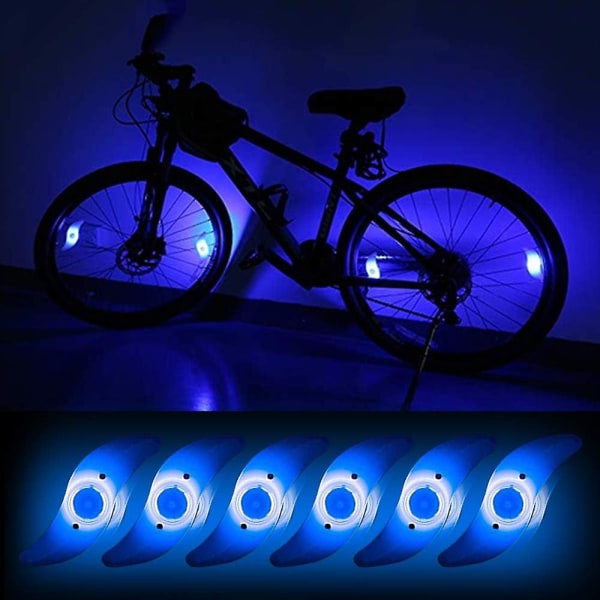 6 stk. cykelhjul eger med LED-lys, blinkende neonlys til cykling, sikkerhedsadvarselslys, blå