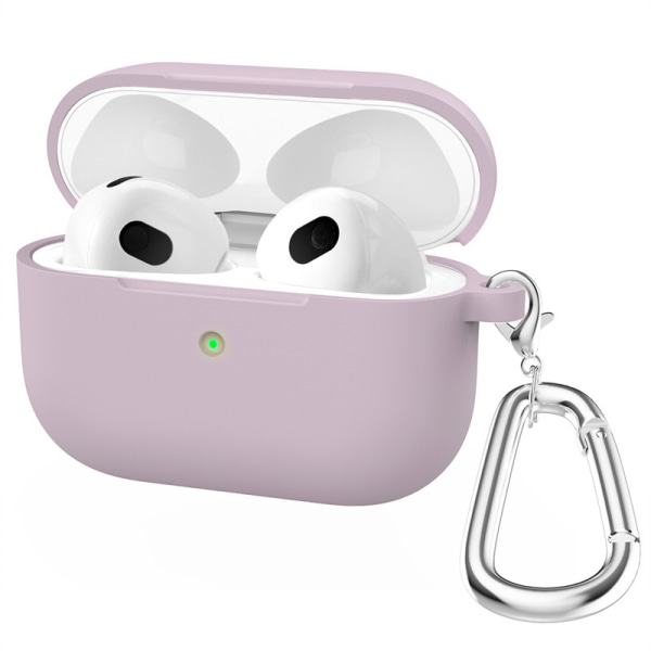 Violetti, AirPods3-kuulokkeiden kotelo, jossa on omenan silikoninestettä