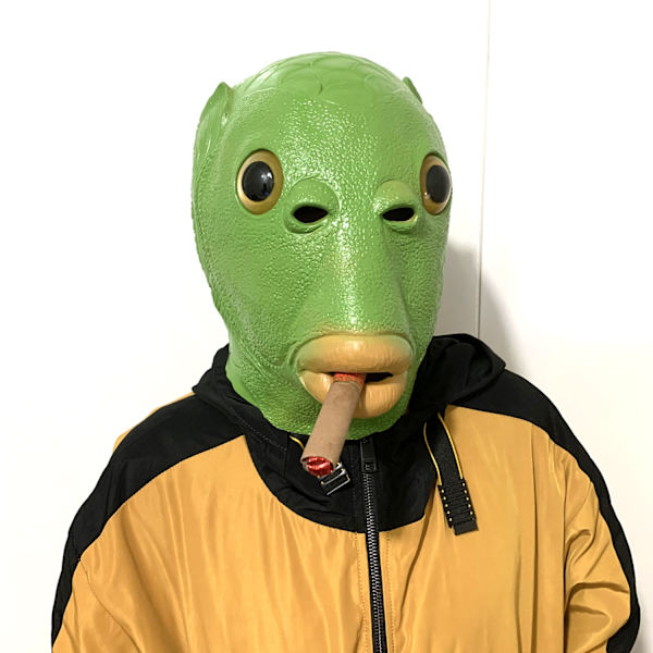 Grønn fiskhode dyr latex hodeplagg maske