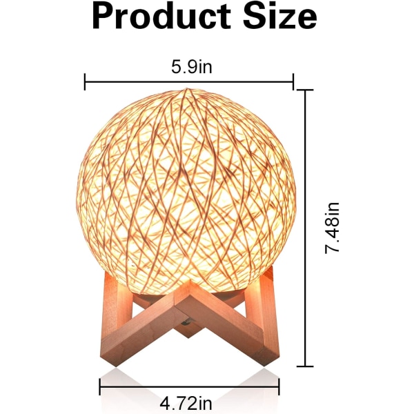 1 lampe til soveværelset, HUAQINZM natlys til børn - Rattan kugle M