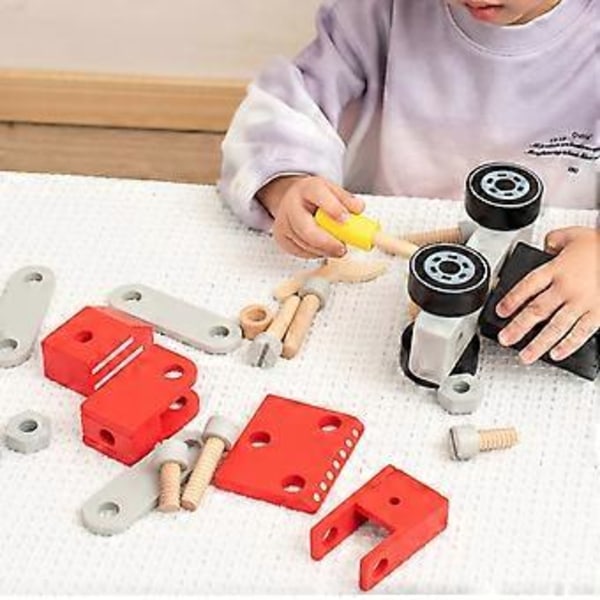 Skrue Monteringssimulering Bil Ingeniørkjøretøy Tre Simulering Ingeniørkjøretøy for Gutter Jenter DIY Modell Leketøy fire truck