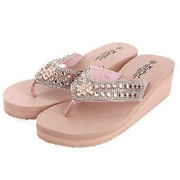 1 Par Halkfria Strandskor Slipsole Tofflor Pärldiamantskor för Sommar Kvinnor (Rosa Storlek 38 23.5CM, 6.5US, 4UK, 37.5EU, 9.2355Tum)