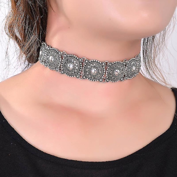 Vintage Boho Antik Silver Tattoo Statement Halsband Retro Turkos Beads Collar Choker Halsband