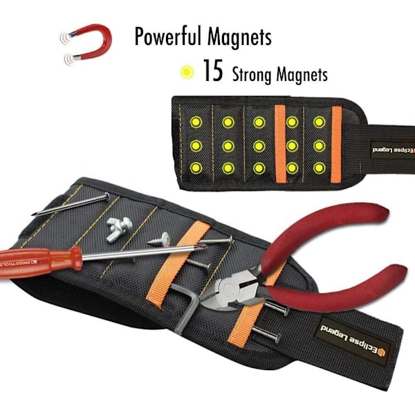 Magneettinen ranneke vahvalla magneetilla ruuvien, naulojen ja poranterien kiinnittämiseen