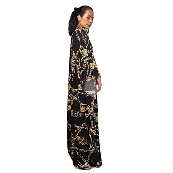 Dame Print Maxi Kjole Flagærme Strandkjole Plus Size Sommerkjole Strandtøj Kaftan Cover-ups Dn0531