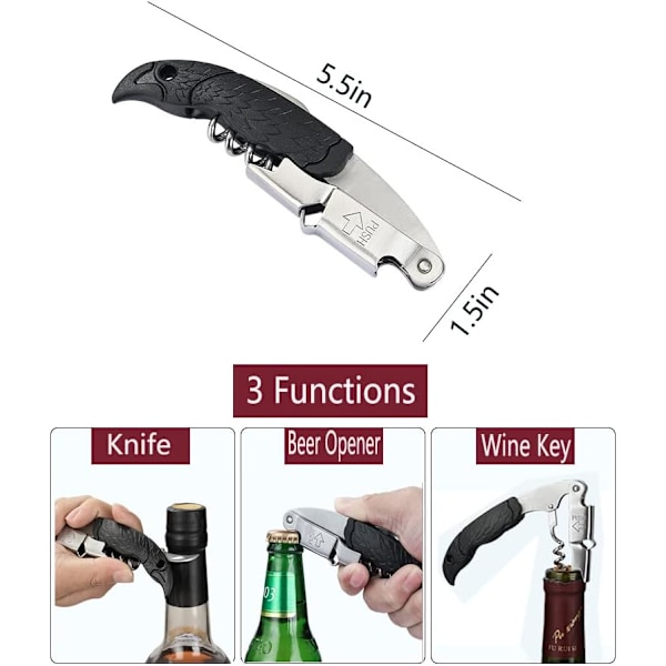 Professionelt Corkscrew til Bartendere Sæt med 3, med Rustfrit Stål