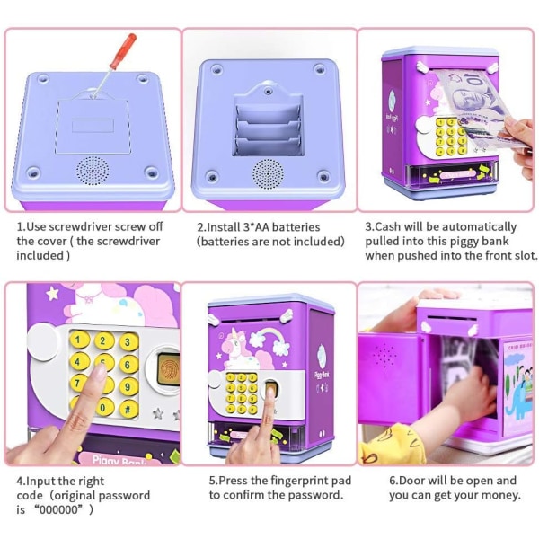 Toy Electronic Mini ATM-sparmaskin med PIN-kod och fingeravtryck