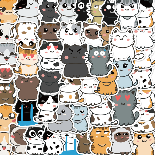 50PCS cute cat expression graffiti stickers, DIY, waterproof