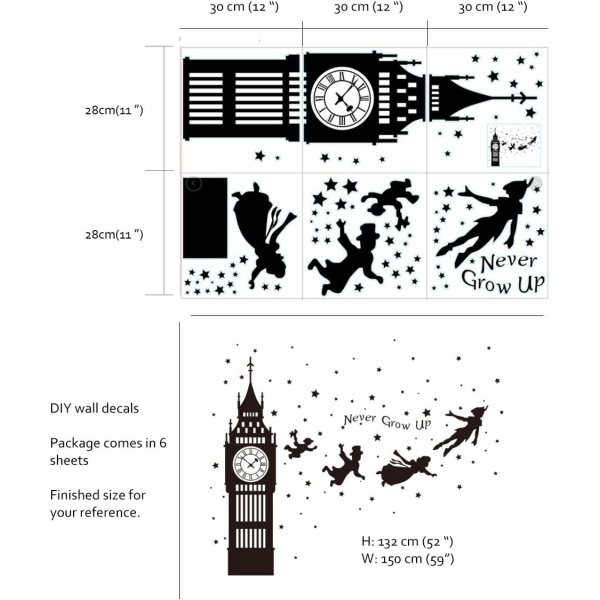 Peter Pan Stjerne Veggklistremer Big Ben Fe Veggklistremer Fjernet