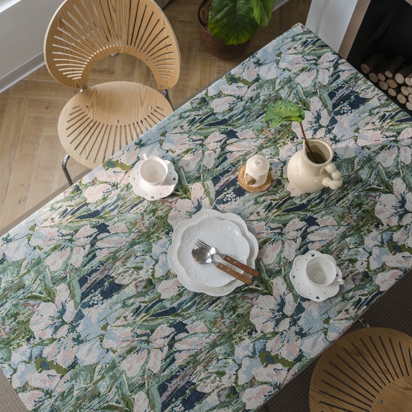 Tummanvihreä kukkainen pöytäliina, boheemi tyyli, 100*140cm