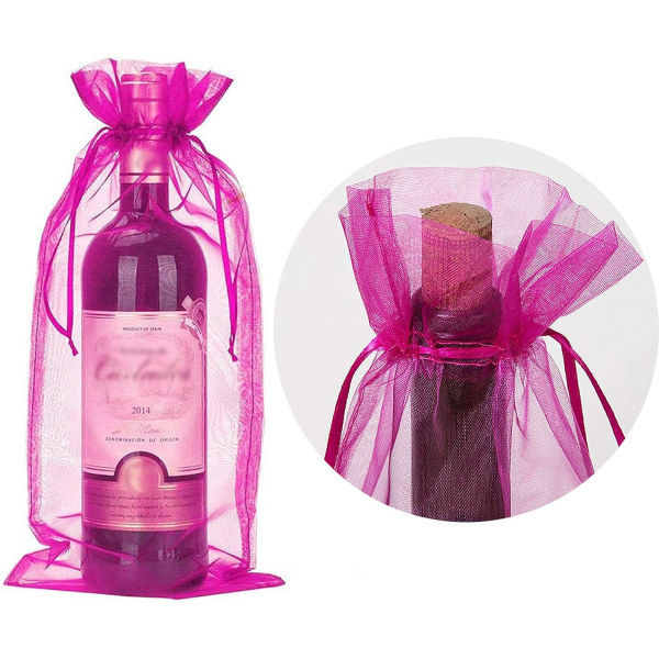 30 stk. 750 ml rødvin Organza vinpose - 14 x 37 CM Trefarvet (med