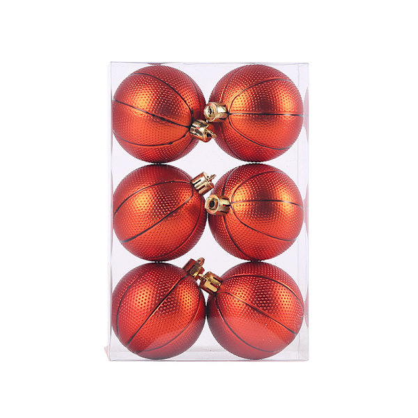 6 stk. julekugle vedhæng, 6 cm, basketball