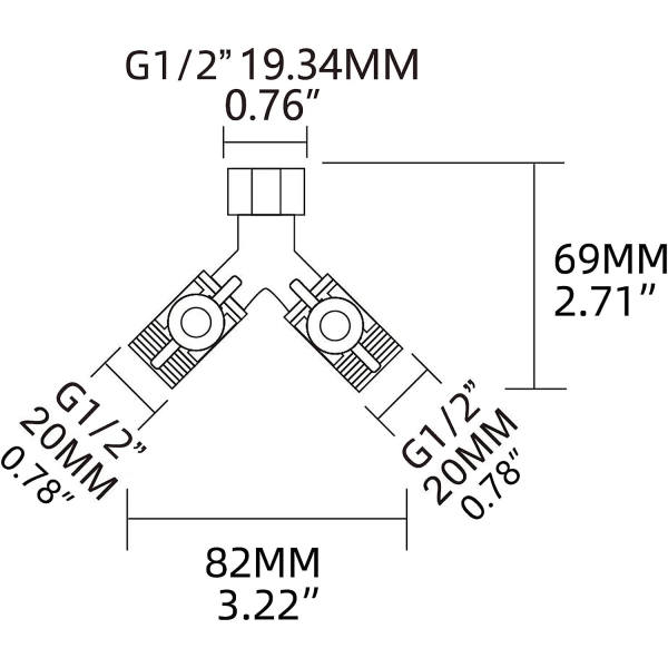 Reserveventil G 1/2 Messing Y-kontakt 3-veis ventil i håndsho