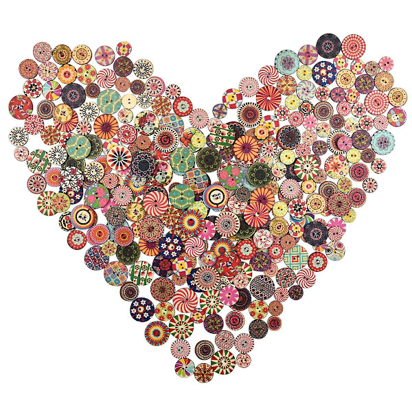 100 stk Blandede Runde Treknapper Assorterte Fargerike Harpiksknapper Retro Håndverk Knapper Tre Syknapper Barn