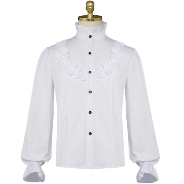 Renæssance middelalderlig Cosplay T-shirt Western turistpiratkostume til mænd (L hvid)