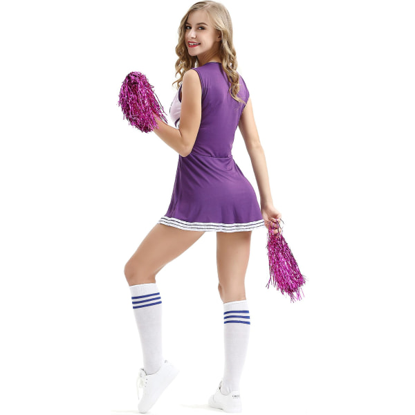 Cheerleader outfit med Cheerleader Pom Poms Dam Cheerleader kostym High School Cheerleading Klänning Halloween Fancy Dress Dam XL