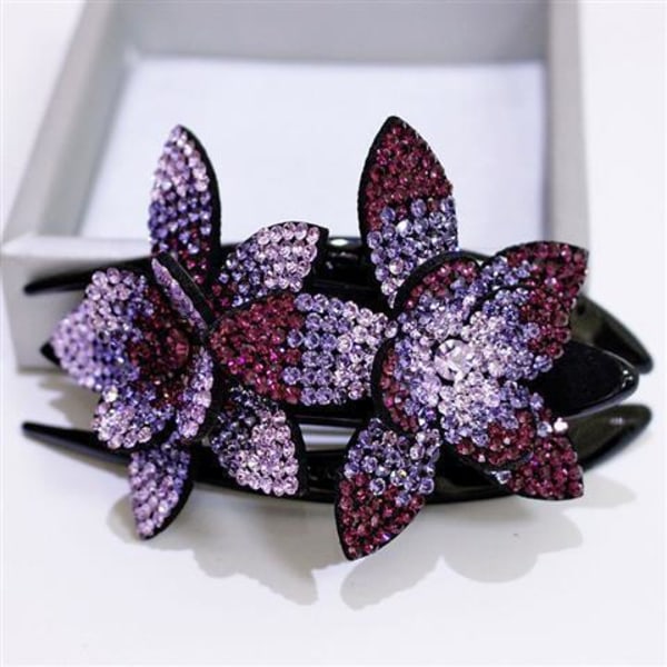 4PCS Dobbel Blomster Hårklemme Rhinestone Hårnål Rhinestone Hårklemme Blomster Rhinestone Hårklemme for Kvinner Jente(4 Farger)