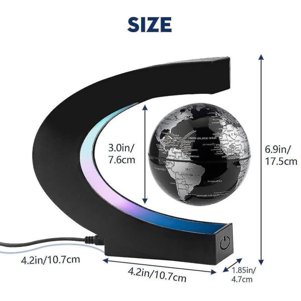 Flytende Globus Med LED-lys C-form Magnetisk Levitasjon Flytende Globus Verdenskart For Skrivebordsdekorasjon