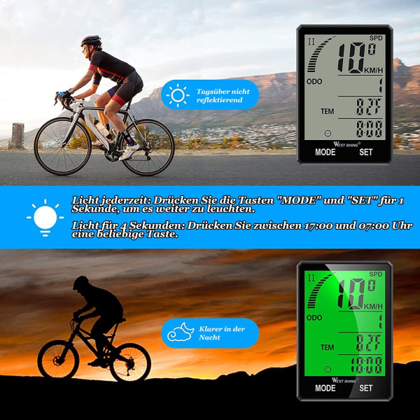Cykelcomputer, trådløs cykelcomputer, 21 funktioner cykel