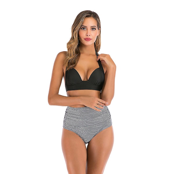 Naisten korkeavyötäröiset bikinit Push Up -bikinien uimapuku Kaksiosainen uima-asu Uimapuvut Puku（2XL raidat）