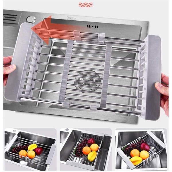 Stainless Steel Retractable Drain Basket for Sink, Dish Drainer,