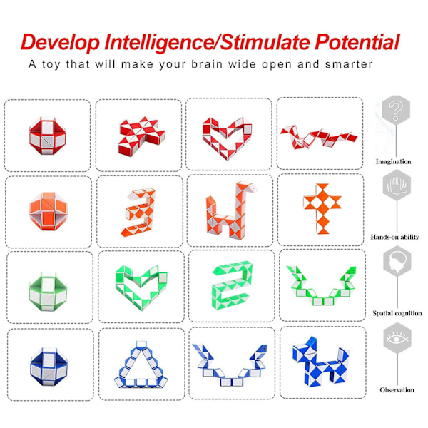 Tärningsspel - 12 delar, 24 block - Magic Speed Cube / Snake Cube Puzzle / Magic Snake Cube - 3d Iq-leksak för barn