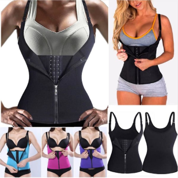 3 Clip&amp;1 Zip 6 Stålfjedret Taljetræner Korset Sport Træning Body Shaper Mavekontrol（S sort）