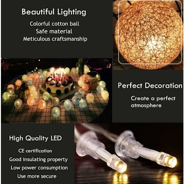 Grå Grå Girlande Bomuldslampe 1,5M, 10 LED Lys Soveværelse Lig