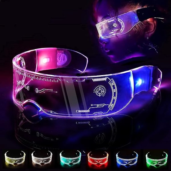 7-farget Cyberpunk LED Visor Briller Lysende Briller Festival Coo