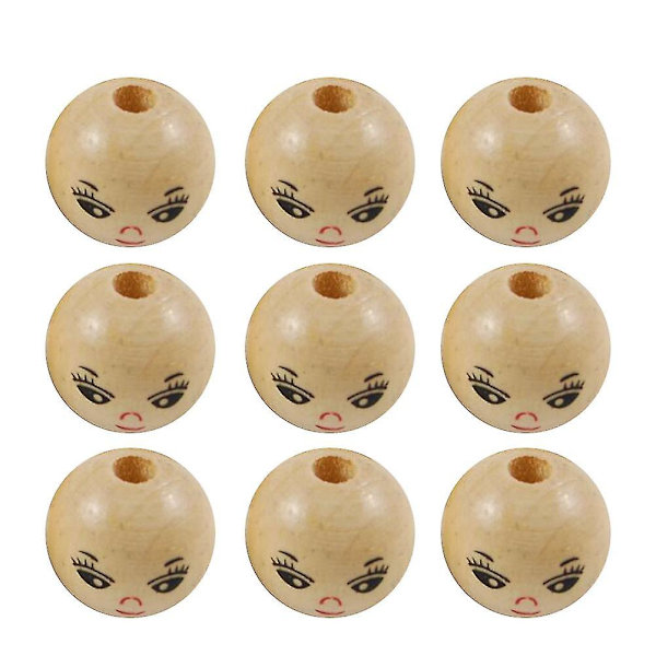 100 kpl pyöreitä puuhelmiä, DIY-nauhahelmi, nauravat kasvot, puuhelmi (18 mm)