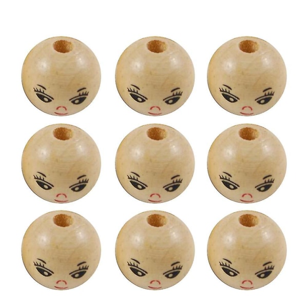 100pcs Round Wood Bead Diy String Bead Accessory Laughing Face Wood Bead (18mm)