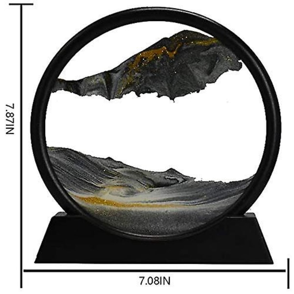 Rörlig sandkonstbild rund glas 3d djuphavssandlandskap i rörelse Display flödande sandram (7 tum)