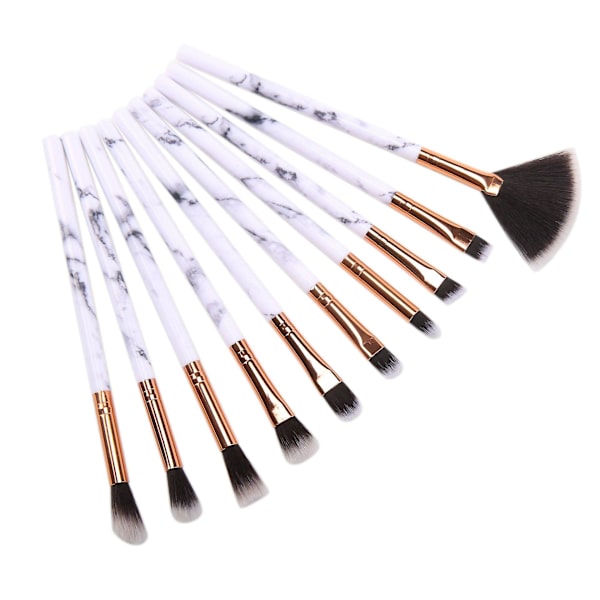 Makeup-børstesæt i marmor - bærbare kosmetiske børster til kontur, skygge, highlighter, foundation osv. 10 stk.