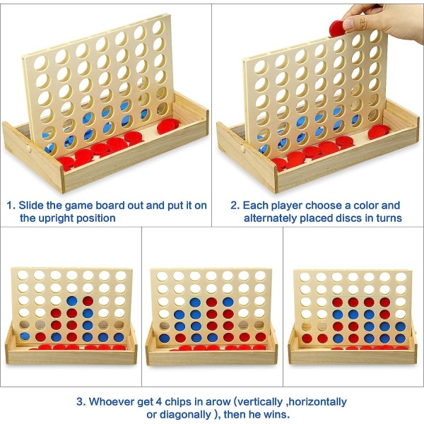 Wooden Line 4 Connect Brädspel, Line up 4 Folding Game, Clas