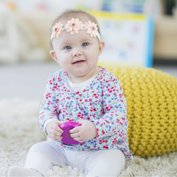3 st Baby Girl Flower Pannband Rosa Vit Spets Kronblad Pärla Blommigt hårband Nyfödd Toddler Söt Stretchig Pannband Hår
