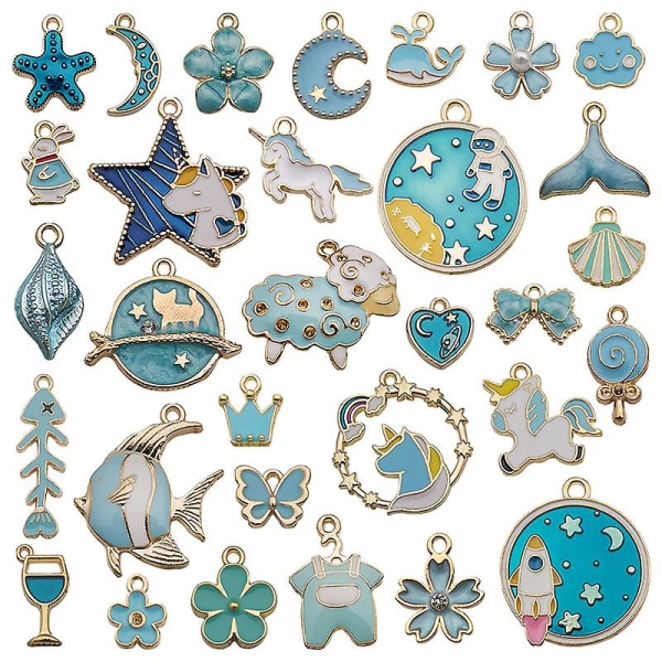 Charms For Jewellery Making 31pcs Alloy Charms Enamel Charms Pendants For Jewelry Bracelet Necklace Crafts Making（Lake Blue）