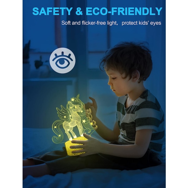 Enhörningsnattlampa för barn, 3D-nattlampa, 16 färgskiftningar m