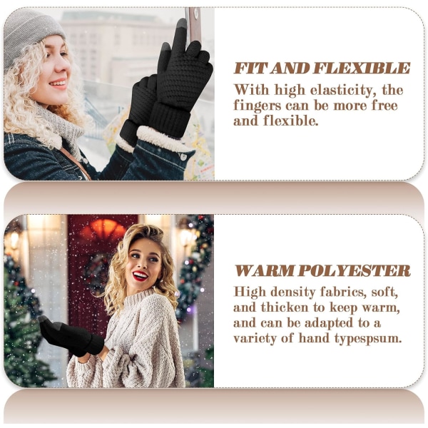 Black Winter Gloves Womens - Touch Screen Varme hansker Thermal Sof