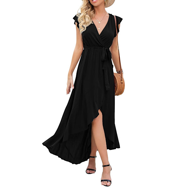 Sommarklänning för kvinnor Boho Blommig Cocktail Midi Prickig Wrap Klänningar V-ringning Casual Fest Bohemisk Flytande Lång Klänning För Damer（XL）
