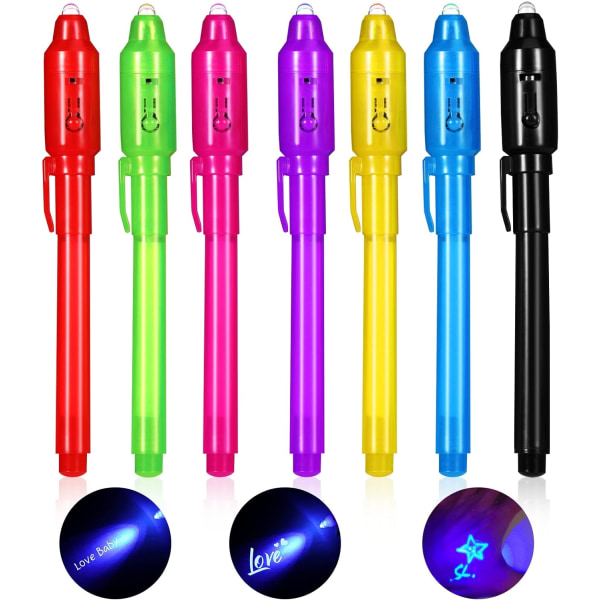 7 st Invisible Ink Penna med UV-ljus, Spy Penna för att skriva en hemlighet